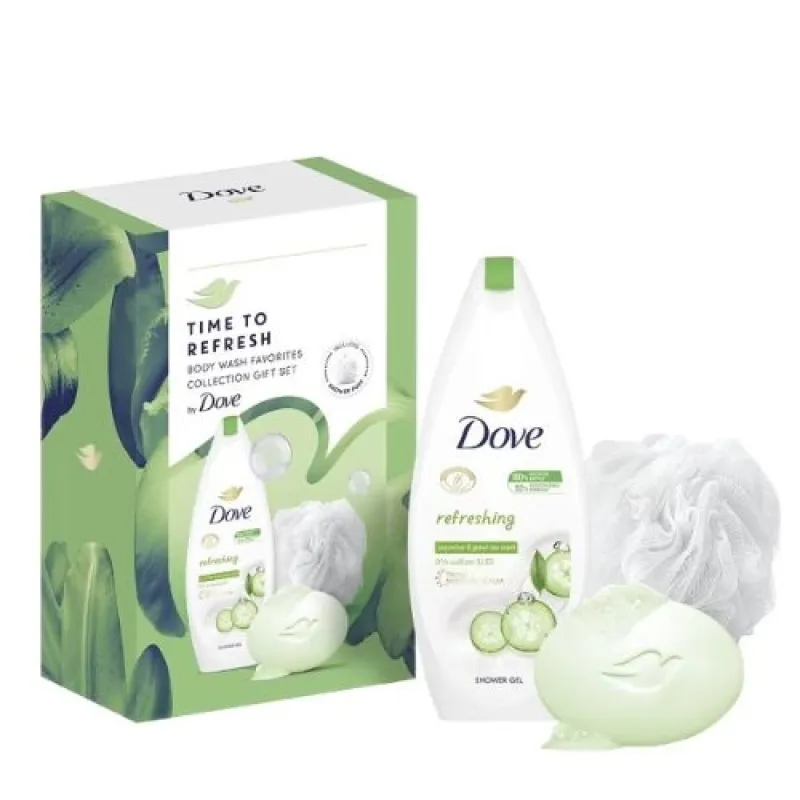 DOVE Zenski Set 3/1 Refreshing ( kupka Fresh care 250ml + Sapun 90gr Fresh care+ Pufna)